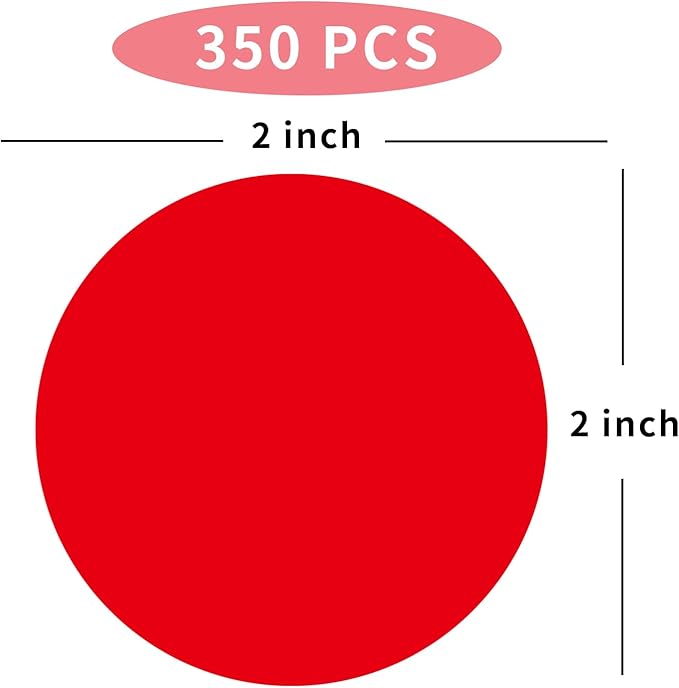 STARLIBOO Colored Dot Stickers, 2 inch Garage Sale Stickers, 350Pcs Adhesive Circle Price Tags Sticker, Writable Not Blurry for Yard Sale (Red)