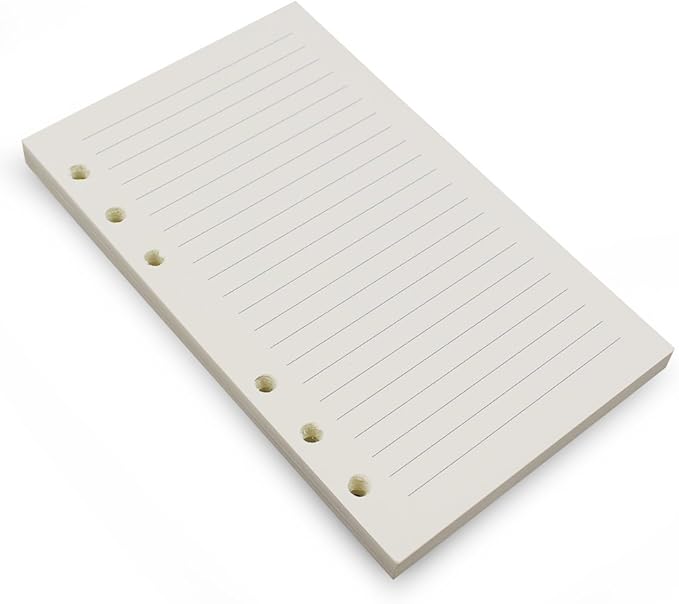 6-Ring A6 Binder/Planner Refill Paper, 6 Hole,6 3/4 x 4 1/8 Inches Refillable White Paper for Loose Leaf Binder Notebook Diary Traveler Journal Inserts, 80 Sheets/160 Pages,Lined