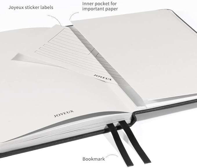 JOYEUX Blank Journal Notebook, A5, 160 Pages 100 Gsm Thick Sketch Books Hardcover Journal for Writing, 5.7 inches x 8 inches Notebooks for Work (Black)