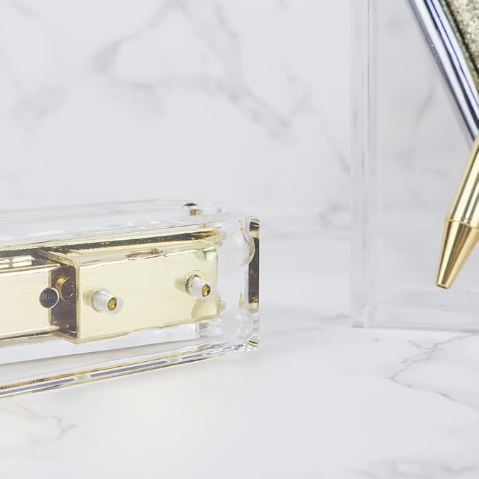 NatSumeBasics Clear Gold Stapler with 1000 Staples, Cute Stapler and 26/6 Staples for Desk Home School Office Stationery Supplies Accessories Decoration (Gold)