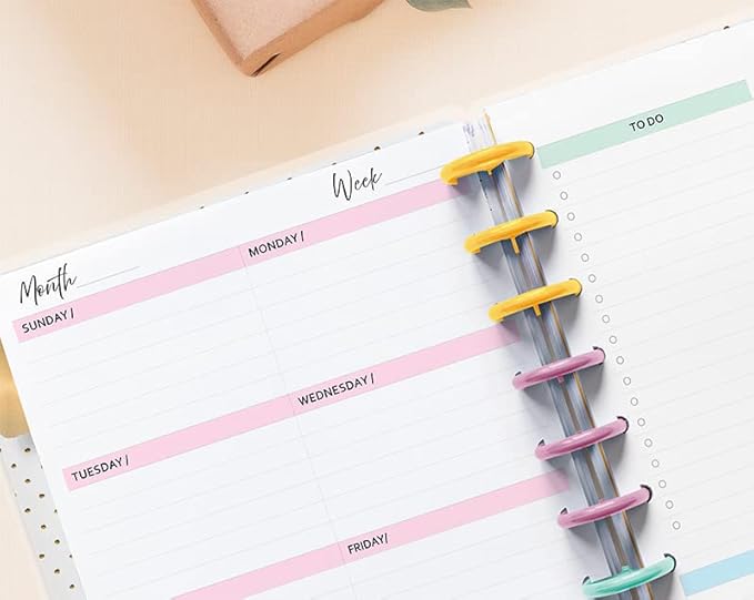 Undated Weekly Planner Inserts, Fits 8-Disc Junior/Half Letter Size Discbound Planers Calendar Refills Weekly Calendar Inserts, Undated Weekly Planner (8 Disc Half Letter)