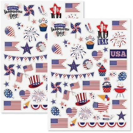 Current Celebration Patriotic Sticker Variety Pack - 2 Sheets, 48 Assorted Stickers for Kids, Teachers, School, Scrapbooking, Journals, Monthly Planners, Calendars, Holiday Crafts & Greeting Cards