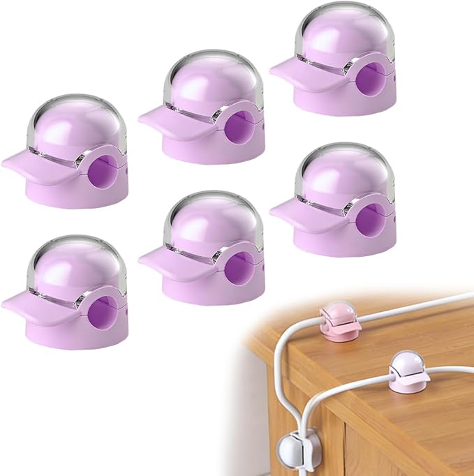 Magnetic Cable Clips, Adjustable Cord Holder for Under Desk Cable Management, Adhesive Wire Organizer for Home Office Desk Wall Car, Cord Keeper for Phone Charger & Cables (Purple 6PCS)