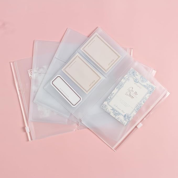 Clear Zipper Pocket for Travelers Notebook, 4 Insert Personal Size Pouch Refill with 4 Elastic Bands for TN Accessories Paper Card Holder