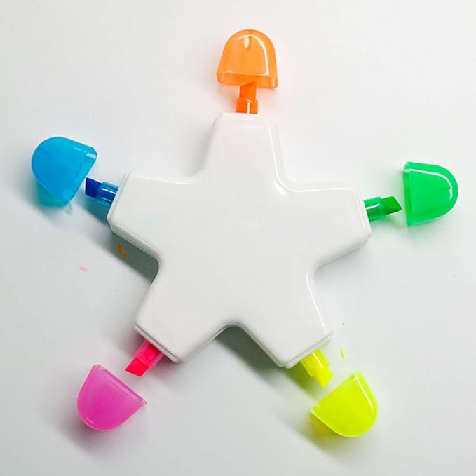 Brush Tip Highlighters, Creative Star Shape Light Color Fluorescent Pens Markers with 5 Colors, Great for Journal Planner Note Taking and Coloring Book, Non-Toxic & Odorless Watercolor.