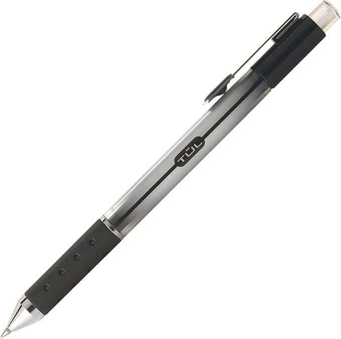 TUL Retractable Gel Pens, Fine Point, 0.5 mm, Gray Barrel, Black Ink, Pack Of 12 Pens