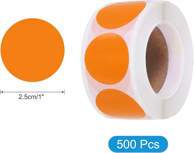 uxcell 500pcs Orange Round Stickers Roll 1 Inch Self-Adhesive Stickers Coding Label Removable for DIY Crafts Homework, Office, Shop, Home, Classroom Marking