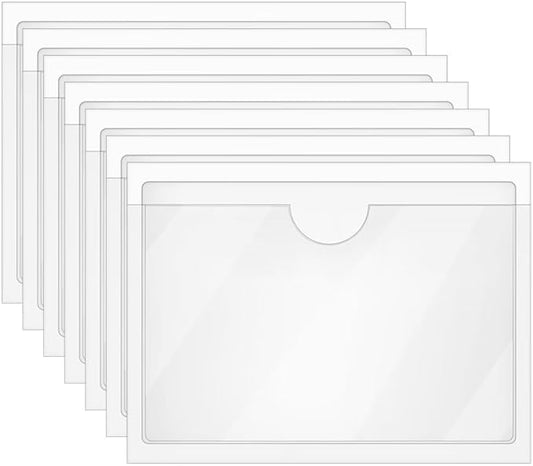 Tupalizy 10PCS Clear Adhesive Business Card Holder with Top Open Small Plastic Card Sleeves Pockets for Storage Bins Boxes Organizing Label Notebooks Name Tags Classroom Desk Planners,3.5x2.4 Inch