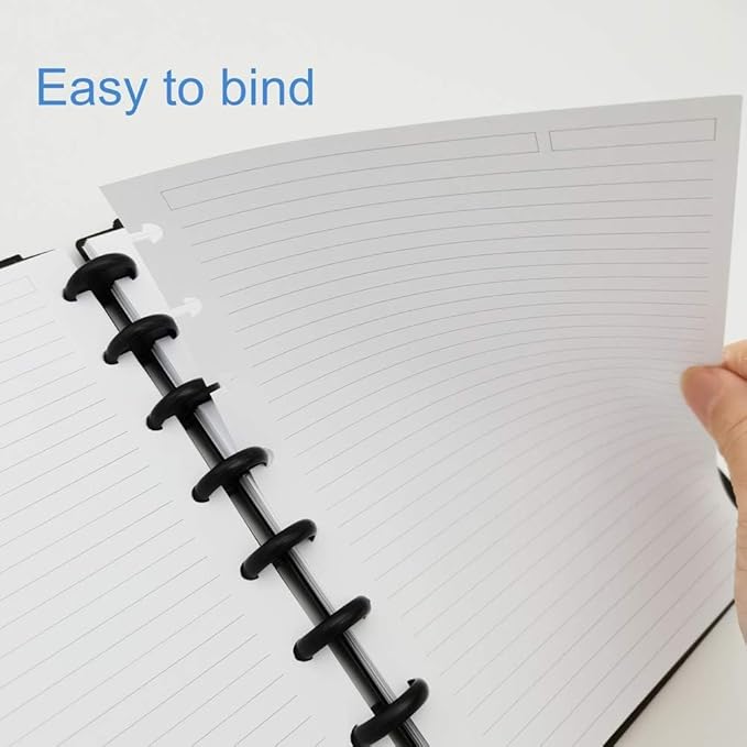 Junior Size Discbound Refill Paper - 8 Discs Discbound Paper, Lined Arc Paper Refill, 100gsm, Disc Paper Refill, White Paper, 500 Sheets/1000 Pages, 5.8 X 8.25 in