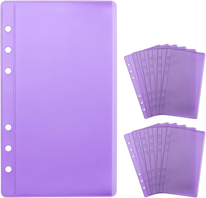 12 Purple A6 Binder Pockets Zipless Cash Envelopes Budget Binder Inserts PVC Sheet Protector for 6 Ring A6 Planner Organizer Accessories (12 Purple)