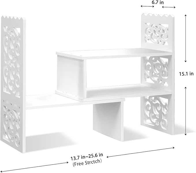 MASAKA B&W - Kawaii Storage Desktop Organizer for Your Desk Space, Double H Plants Display Shelf, Home Office Storage Rack Adjustable Stackable for Office, Dormitory (White*09)