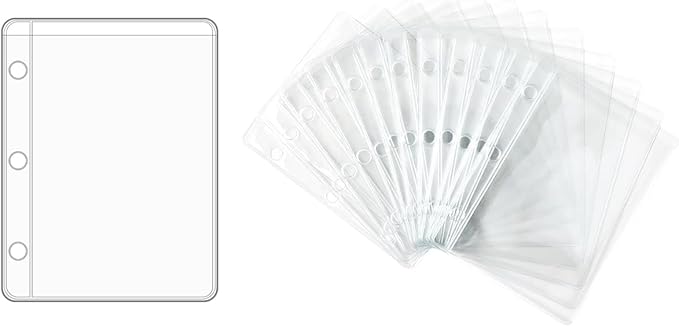 NatSumeBasics 12 Mini Binder Pockets Clear Card Holder A9 Binder Inserts PVC Cash Budget Envelopes for 3 Ring Binder Sheet Protectors Organize Photos Cards Bills (Mini, Clear)