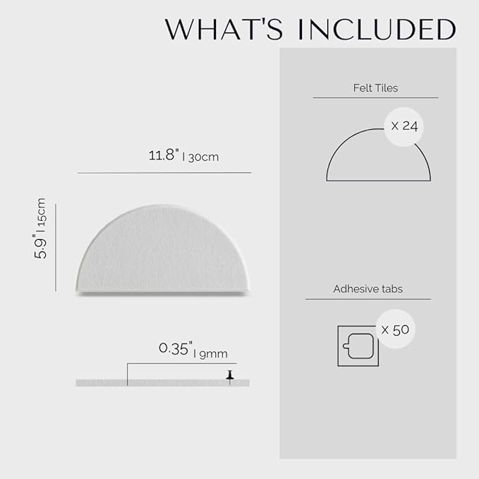 Large Bulletin Board Kit 48x36- Minimalist Wall Art to Replace Your Old Cork Boards for Walls for Office Decor - 24-Pack Semi-Circle Felt Wall Tiles for Home Office Décor (Milky White