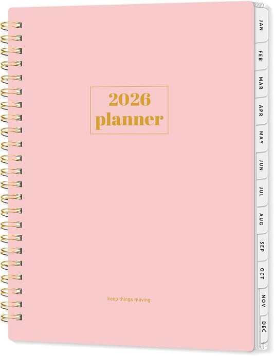 SUNEE 2026 Planner, Weekly and Monthly Calendar Planner, January 2026-December 2026, Daily Agenda with Tabs, Note Pages, Spiral Binding, 6.4"x8.3", Pink