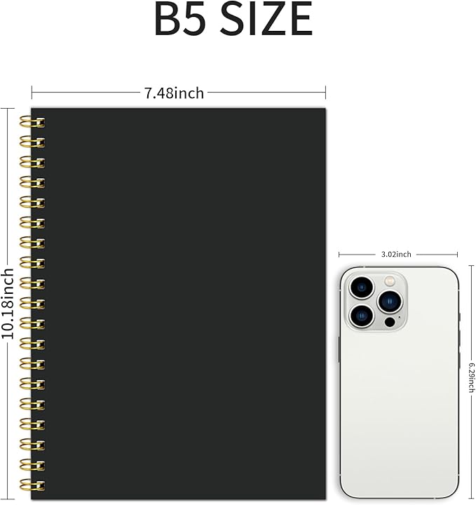 Graph Spiral Notebook-B5 Grid Journal 7.48" X 10.18",Black Hardcover Graph Paper Notebooks 4 Pack 160 Pages 100GSM for Note Taking Engineering Graphing Work School Supplies