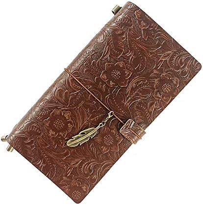 Refillable Leather Journal, Handmade Coffee Leather Notebook with Bookmark for Men & Women, Vintage Notepad Sketchbook Perfect for Writing, Gifts, Travelers (Coffee, Standard)