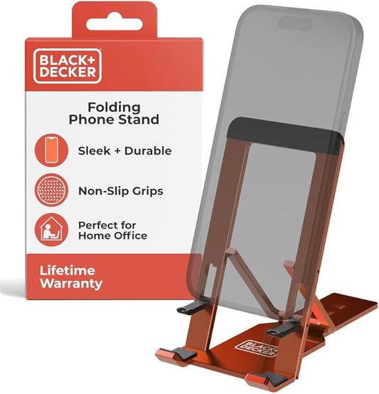 BLACK+DECKER Phone Stand for Desk - Folding Cell Phone Stand Holder - Adjustable and Portable, Folds Down Flat - for Office, Gaming, Bed, Travel - Phone Kickstand Compatible with iPhone (Coral Rose)