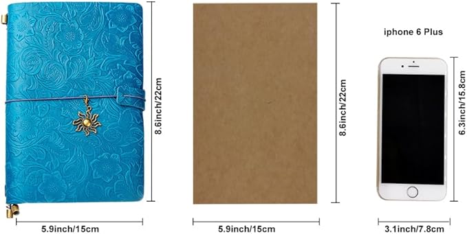 Refillable Leather Journal, Handmade Notebook with Bookmark for Men & Women, Vintage Notebook perfect for writing, gifts, travelers (Blue, A5)