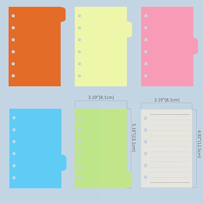Harphia A7 6-Hole Binder Refill Value Set, 90-Sheet Rulled Line Loose Leaf Paper with Stickers and Dividers, Planner Inserts with Binder Pockets