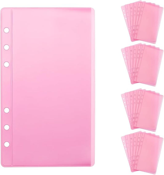 NatSumeBasics 24 A6 Cash Envelopes Zipless Pink A6 Binder Pockets 3.5" x 6" Sleeves Sheet Protector for 6 Ring Planner Inserts Organizer Photos Cards Bills (Pink)