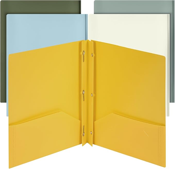 Mr. Pen- Plastic Folders with Pockets and Prongs, 5 Pack, Letter Size, Earthlight Colors, Flexible Plastic Folders with Prongs & Card Slot
