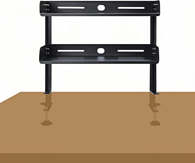 CanKing Clamp Desk Shelf 2 Layer Clip On or Under Table Organizer, Black, 15 inch