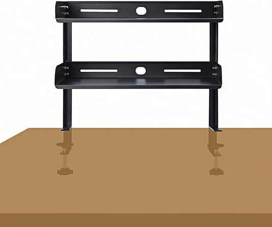 CanKing Clamp Desk Shelf 2 Layer Clip On or Under Table Organizer, Black, 15 inch
