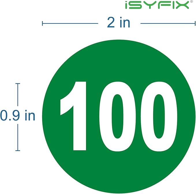 iSYFIX Green Consecutive Number Stickers – 1 to 100, 2-inch, 1 Set – Vinyl Self Adhesive Premium Decal, Ideal for Inventory, Storage, Organizing, Boxes, Bins, Toolbox, Lockers & More, Indoor/Outdoor