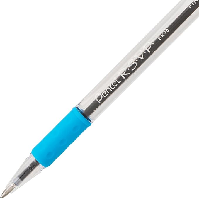 Pentel RSVP Original Ballpoint Pen, (0.7mm) Fine Line, Assorted Ink Colors, Clear Barrel, 8 Pack with Bonus Black Ink Pen