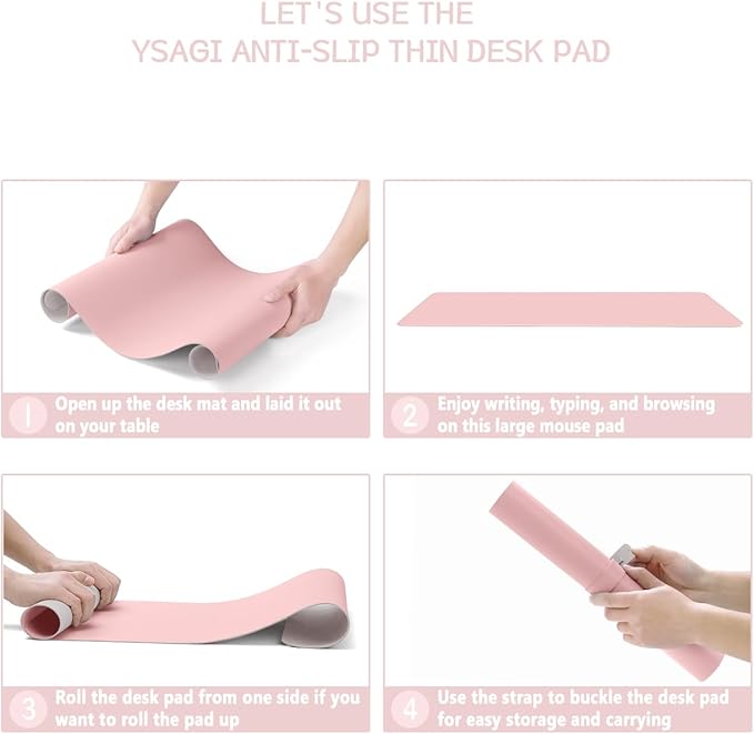 YSAGi Non-Slip Leather Desk Pad, Waterproof Laptop Computer Desk Keyboard Mat, Table Protector Blotter Mat, Large Mouse Pad for Office/Work/Home/Decor(Pink, 23.6" x 13.7") (Pack of 2)