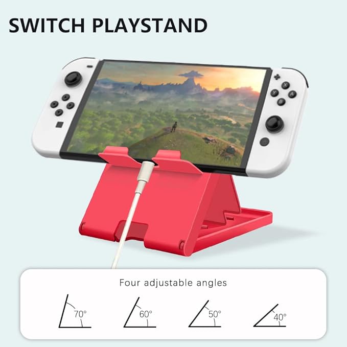 Stand Compatible with Nintendo Switch, Adjustable Switch Playstand, Foldable Phone Stand for Desk, Compact & Portable Switch Holder Accessories (Red)