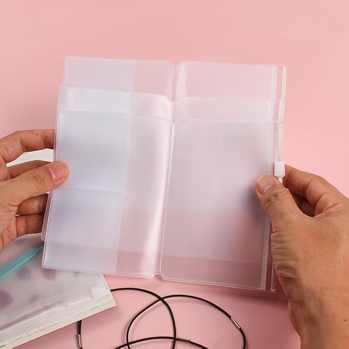 Clear Zipper Pocket for Travelers Notebook, 4 Insert Passport Size Pouch Refill with 4 Elastic Bands for TN Accessories Paper Card Holder