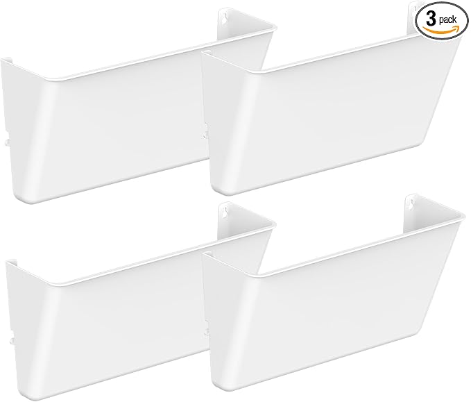 Clear Acrylic Single Pocket, Plastic Hanging Wall Mount File Holder for Office Home (White, 4 Pack)