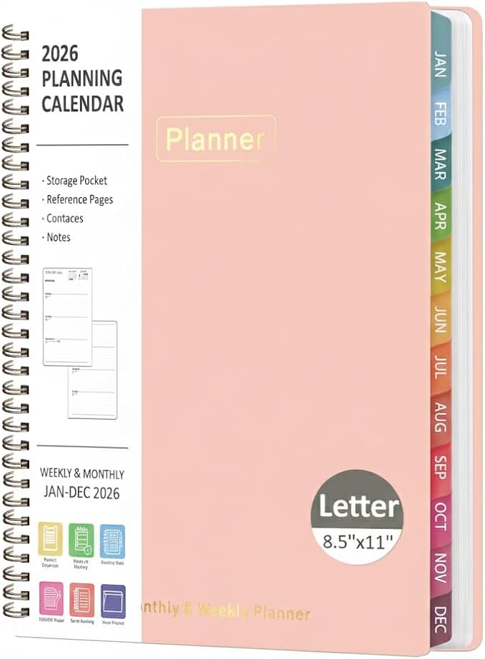 2026 Planner, 8.5" x 11" Weekly and Monthly Large Calendar Planner, Letter Size, Jan - Dec 2026, Hardcover Daily Agenda and Organizers for School Essentials & Office Supplies