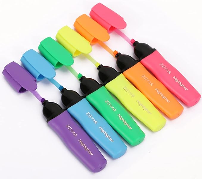 ZEYAR Aesthetic Highlighter Pen, Chisel Tip Marker Pen, AP Certified, Assorted Colors, Water Based, Quick Dry, Cute Highlighters, Patented Product (6 Candy Colors)