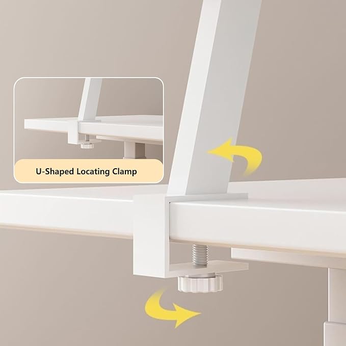 AWSAD Clamp on Desk Shelf, Desktop Extender Storage Organizer Adjustable Floating Desks Shelf for Office, Dorm, Home Desk Organization, White (31.5 x 7.8 in)