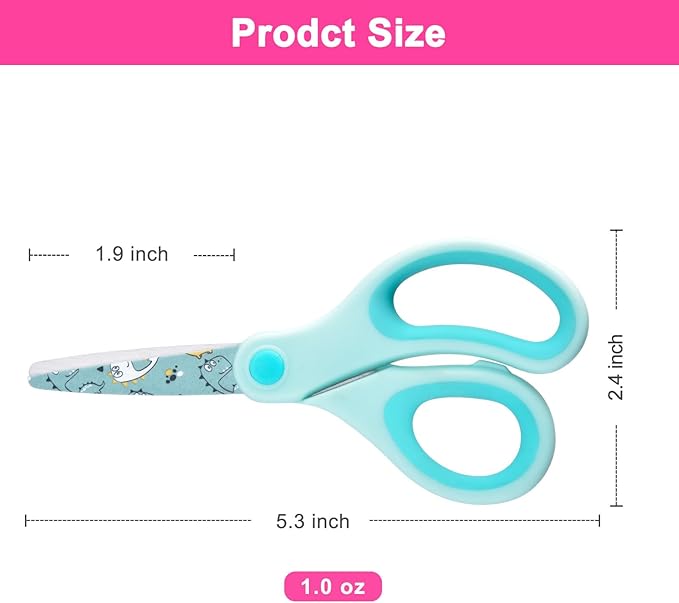 5" Kids Safety Scissors 3 Pack, Blunt-Tip Stainless Steel Blades (Print Design) & Ergonomic Comfort Handles, for Toddlers, Children, Small School Students, Craft Cutting Paper, Assorted Colors
