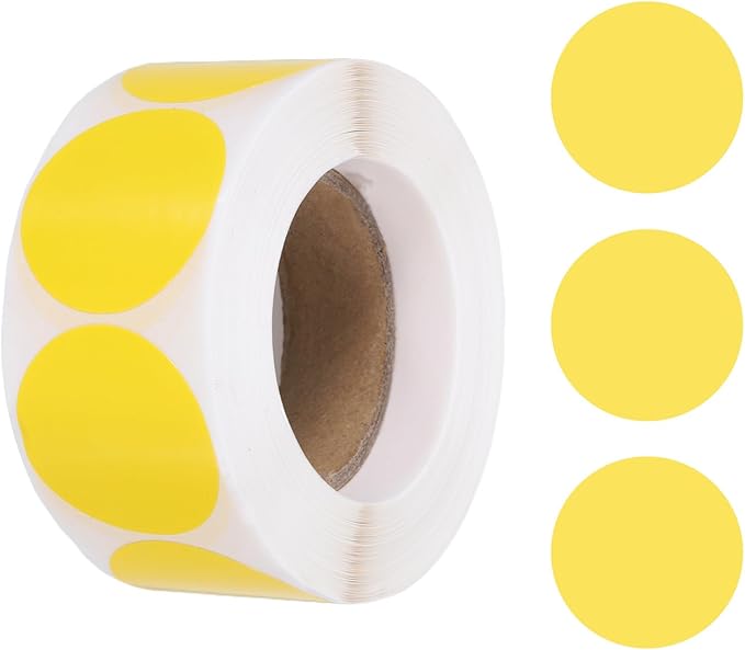 uxcell 500pcs Yellow Round Stickers Roll 1 Inch Self-Adhesive Stickers Coding Label Removable for DIY Crafts Homework, Office, Shop, Home, Classroom Marking