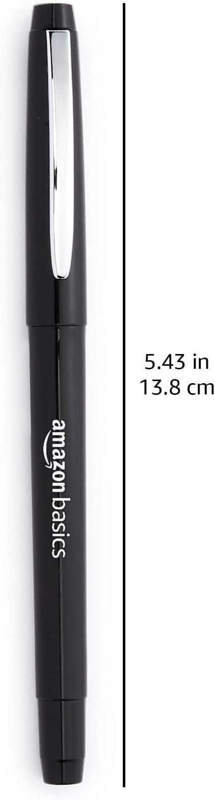 Amazon Basics Felt Tip Marker Pens, Black, Smooth Writing, for Writing, Drawing, Journaling and Note Taking, 24-Pack
