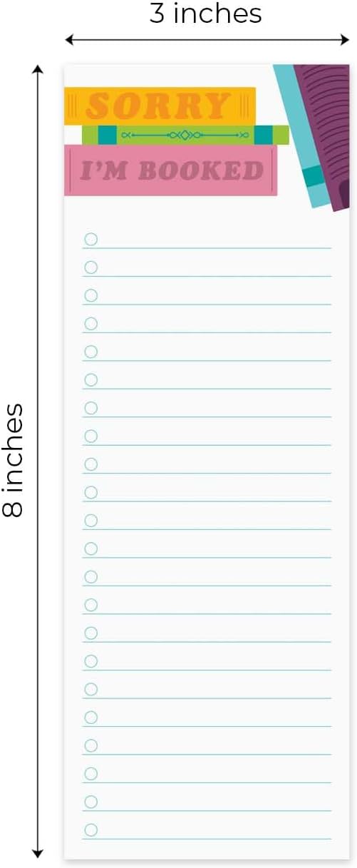 Book Lover Sticky Note Checklist Assortment/Set of 3 Colorful to Do Note Pads / 3" x 8" Bookworm Task Trackers / 50 Sheets Per Pad/Made in USA