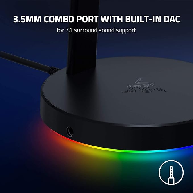 Razer Base Station V2 Chroma - Chroma Enabled Headset Stand with 3.1 USB Hub and 7.1 Surround Sound (2 USB 3.1 Ports, Intergrated Headset Stand, Non-Slip Base, Chroma RGB) Black