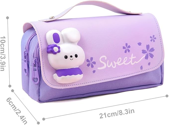 MCWTH Pencil Case for Girls, Kids Large Capacity Cute Pencil Box with Compartments School Organizer Pen Pouch (Sakura Purple)