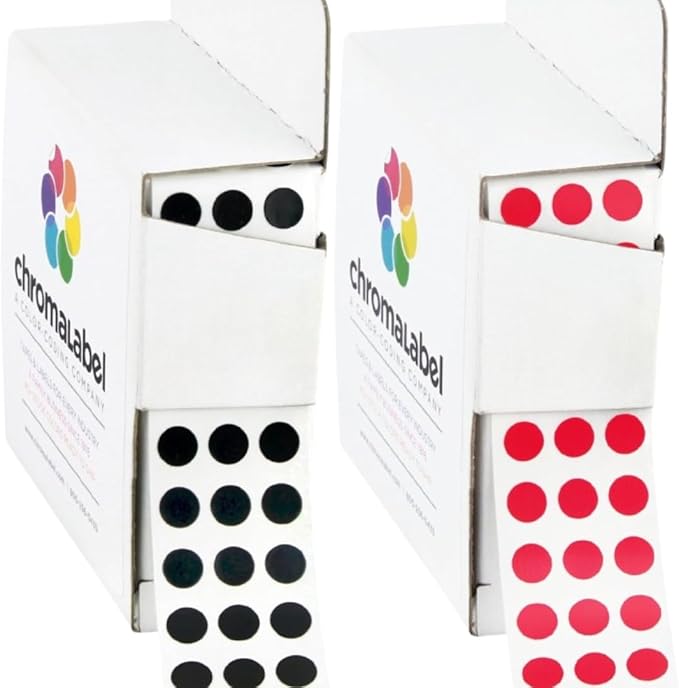 ChromaLabel 1/4 Inch Circle Sticker Labels, Small Black Stickers, Easy to Write on Colored Dot Stickers with Handy Dispenser, Round Color Coding Labels - Black and Red, 1000 Labels