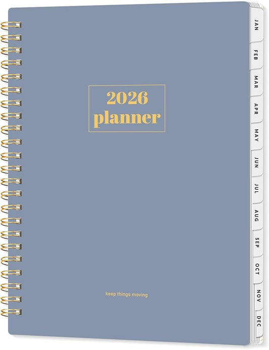 SUNEE 2026 Planner, Weekly and Monthly Calendar Planner, January 2026-December 2026, Daily Agenda with Tabs, Note Pages, Spiral Binding, 6.4"x8.3", Gray Blue