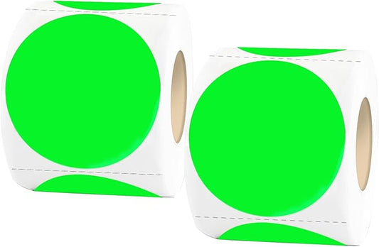 STARLIBOO Fluorescent Green Dot Stickers, 2 inch Garage Sale Stickers, Adhesive Circle Price Tags Sticker, Writable Not Blurry for Yard Sale (2Rolls/ 800Labels)