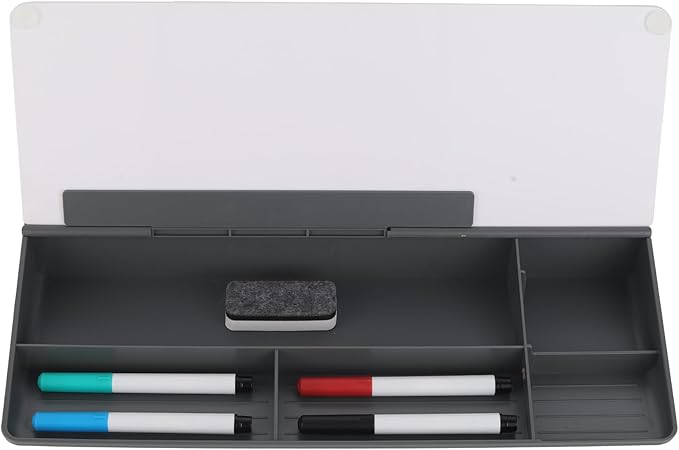 IRSTBL - Glass Desktop Whiteboard with Storage – Includes 4 Dry Erase Markers & Eraser – Slanted Writing Surface for Office, Desk, Home, School, Classroom Use