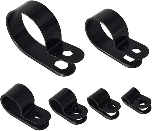 Cable Clamp 200 Pcs Black Nylon Screws Plastic R-Type Cable Clamp Clips Fasteners Assortment for Cable Conduit 6 Sizes 3/16" to 1"