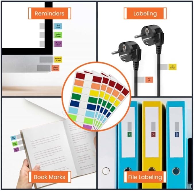 Tabsous 960 Sticky Tabs - Repositionable, Writable Index Tabs & Page Flags for Books, Files, and Notes - Transparent Colored Markers for Organizing, Highlighting, Classifying Documents (08 Colors)