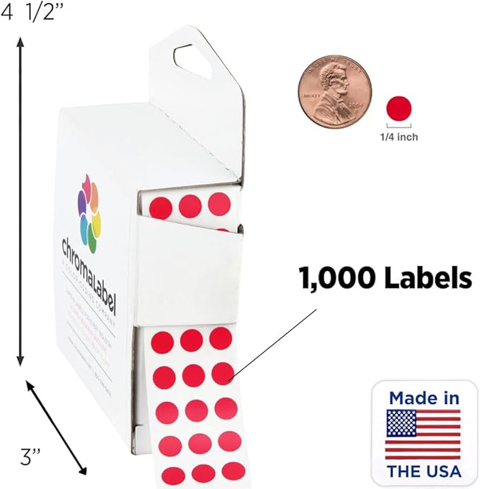 ChromaLabel 1/4 Inch Round Colored Stickers, Sticky Dots Color Coding Labels, Ideal Dot Stickers for Arts and Crafts - 1000 Colored Sticker Dots in Dispenser Box, Red and Dark Blue Sticker Labels
