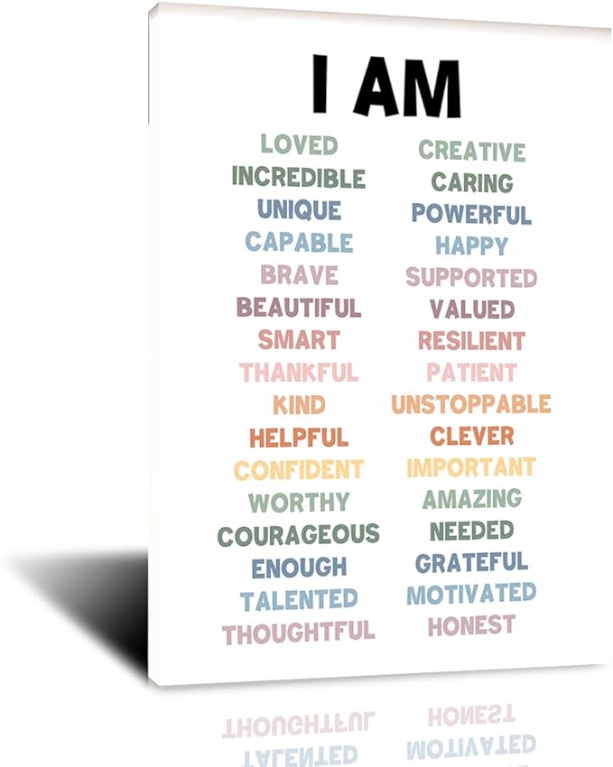 Daily Positive Affirmation Poster Mental Health Decor Motivational Wall Art Kids Room Decor Boost Confidence And Positive Mindset Framed 16x24inch